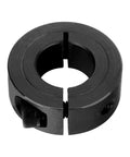 Durable 1-1/4 inch bore shaft collars set in 1045 steel, four-piece split clamp design with M4 screws, front view