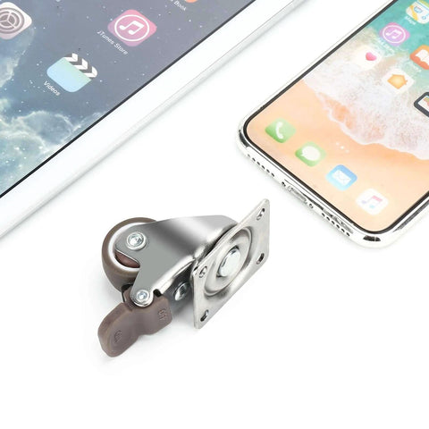 1 Inch Heavy Duty Caster Wheels Set of 4 with Brake, Silent Locking Rubber Swivel Plate showing single caster next to devices