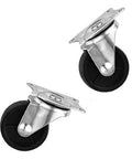 Two 1-inch swivel caster wheels with top plates, quiet rubber base, metal and rubber, for carts and trolleys on all floor types.