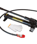 10000 psi Hydraulic Hand Pump 2 Speed Power Pack Hydraulic Lifting Pump with hose and glove on white background