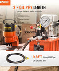 10000 PSI 750W 110V 488 in³/8L Capacity, Double Acting Manual Valve, Electric Driven Hydraulic Pump Power Pack Unit with Lever Switch for Punching/Bending/Jack Machines, Orange, with 9.8FT oil pipe shown.