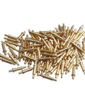 Pile of 100Piece Gold Plated Spring Loaded Probe Thimble Pogo Pin 2mm Pins for electronics testing, featuring copper material and spring design