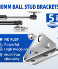 10mm Ball Stud Mounting Bracket Kit For Universal Gas Struts Lift Supports And Shocks with angled and flat brackets, steel