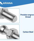 Close-up of 10mm Ball Studs With Hardware For Gas Struts And Lift Supports, 5/16-18 Thread, carbon steel, showing thread and ball design