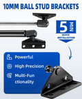 10Mm Ball Stud Brackets, angled and flat, shown with quick installation features, ideal for lift supports and shock applications.