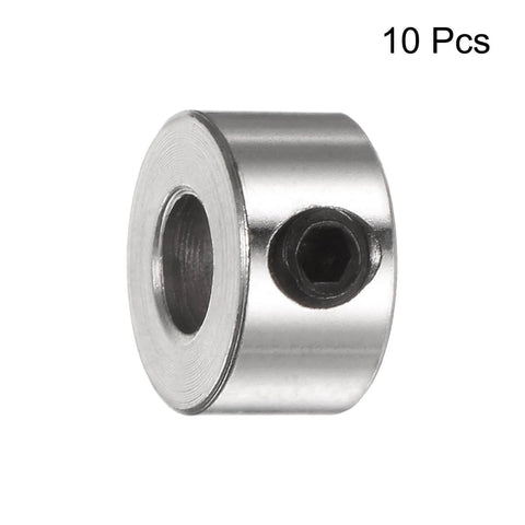 Nickel-plated 10pcs Set Screw Collars 4.05mm Bore Shaft Collars, 9mm OD, 5mm Width, close-up view.