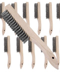 12 Pieces 10 Inches Wire Brush Wooden Handle, Multi-Purpose Wire Scratch Brush, Wire Brushes for Cleaning Welding Slags and Rust, 20 Steel Wires Each Hole
