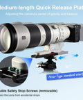 Camera mounted on 127mm Arca Swiss Quick Release Plate For Tripod Ball Heads with stainless steel screws and anti-slip rubber mats.