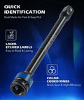 1/2 Inch Drive Torque Limiting Extension Bar, 150 ft-lb, Black, Chromoly Steel with laser-etched labels and color-coded rings