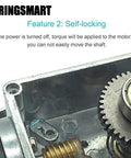 Close-up of 12V DC Worm Gear Motor 5rpm Self Locking Geared Motor with visible internal gears, highlighting self-locking feature.