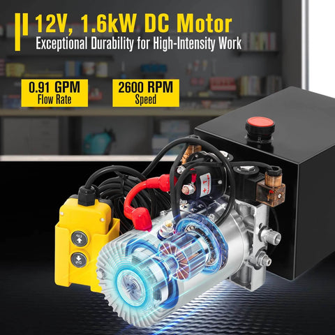 Hydraulic Pump 12V Dump Trailer Pump - Hydraulic Power Unit Double Acting Electric Hydraulic Pump with SAE #6 Connectors