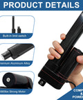 Person holding powerful 12V DC linear actuator with a 4 inch stroke and 660 lb thrust, highlighting features and components.