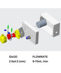 Exploded view of 12V Adjustable Peristaltic Dosing Pump Liquid Metering Pump with Adapter for Aquarium Lab Analytical EK1960