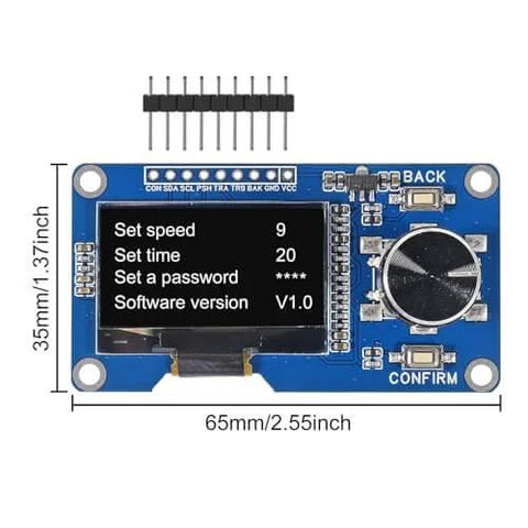 1.3 Inch OLED Display Module With EC11 Rotary Encoder Button, white screen, I2C SH1106 driver, ideal for Arduino projects.