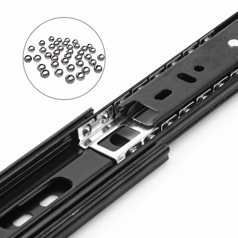 Close-up of 14 Inch Black Full Extension Ball Bearing Drawer Slides Side Mount For Kitchen And Office Cabinets Rust Resistant