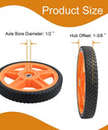 14 Inch Lawn Mower Wheels for Push Mowers, Plastic PU Wheels with Bolts & Nuts, 14x1-7/10 Size, 1/2 Inch Bore, side and front view