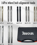 14Pcs Wheel Stud Alignment Pin Set with carry case, assorted M12-M16 thread sizes, stainless steel, wheel hanger rim stud bolt nut.