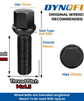 14x1.5 Lug Bolts for 20 mm Wheel Spacers, 17mm hex, 45mm shank, detailed view, with dimensions and specifications.