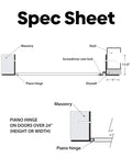 Spec sheet showing 14 By 20 Universal Access Panel Flush Steel Door With Flange 16 Gauge Cold Rolled Frame Screwdriver Cam Latch White.
