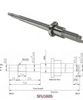 16mm Anti-Backlash Ball Screw Kit SFU1605 RM1605 With 300mm Length 5mm Lead diagram and components overview