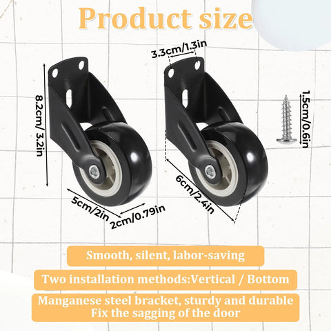4 Pack Gate Wheels With Anti Friction Casters For Vertical Mount Door Bottom Gates Support, 2-Inch Heavy Duty Metal Casters