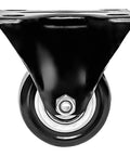 Front view of a 2 inch rigid non-swivel fixed black polyurethane caster wheel, part of the 4 Pack 2 Inch Caster Wheels With Dual Locking Brakes 2 Rigid Non Swivel Fixed And 2 Swivel With Brakes All Black Polyurethane Non Marking Quiet Operation 150 Lb Per Wheel Designed For Use On Carts Tables And Benches With Smooth Rolling And Low Noise.
