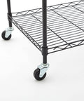 Two Inch Rubber Stem Casters For Wire Shelving And Rolling Carts Set Of Four With One Quarter Inch Threaded Stem Replacement Wheels. Close-up view of caster installed on shelving.