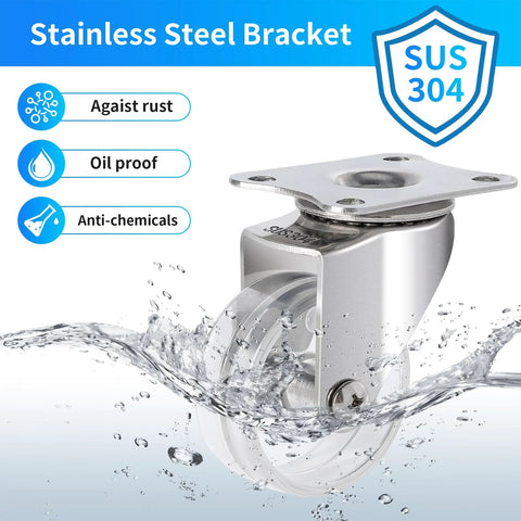 2 Inch Crystal Clear Caster Wheels With Brake And Stainless Steel Housing For Rugged Use Rust Resistant And Waterproof Swivel Castors Transparent Wheel For Modern Look Set Of 4 Suitable For Outdoor Furniture Labs Hospitals And Restaurants