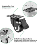 2 Inch Heavy Duty Swivel Caster Wheels Set of 4 with Brake, showcasing dual locking swivel plate and quiet polyurethane PU wheel