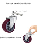 2 Inch Threaded Stem Casters Set Of 4 Heavy Duty Polyurethane Industrial Castors Wheels For Cart, Furniture And Workbench, 360 Degree Swivel, Quiet Rolling, 200 Lb Per Caster, Over 800 Lb Per Set, 0.39 Inch Screw Diameter, 0.59 Inch Stem Length, installation view with hand and wrench