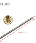 Two precision 200mm TR8X8 Acme lead screws with 8 mm lead, SUS304 stainless steel shafts and brass nuts for Z axis motion.