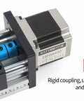 Close-up of 200mm CNC Linear Stage Actuator with Nema23 Stepper Motor and 1605 Ball Screw on dual optical axis