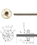 Diagram and front view of two precision 200mm TR8X8 Acme lead screws with 8 mm lead, SUS304 stainless steel, brass nuts for Z axis motion.