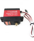Top view of 20KG Digital Servo High Torque Full Metal Gear Waterproof for RC Model DIY, DS3218MG,Control Angle 270°, showing red casing and wires.