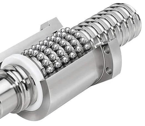 Close-up of 20mm Ball Screw SFU2005 Anti Backlash with 5mm Lead for Linear Motion, showing metal nut and screw threads.