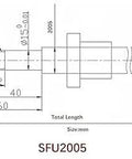 Diagram of 20mm Anti Backlash Ballscrew SFU2005 RM2005 With 700mm Length And 5mm Lead Metal Nut Standard End Machining for BK BF15