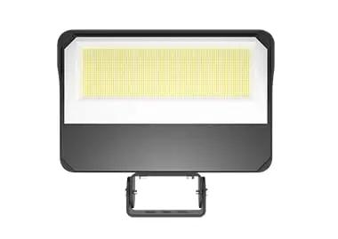 Heavy Duty 450W Trunnion Flood Light With Fully Adjustable Throw And Switchable Warm Neutral Cool Color Tuning Ready To Crush Outdoor Job Sites Zero To Ten Dimmable Ip66 Water Tight 480V Industrial High Output Rig, front view.