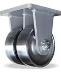 Tough As Nails Heavy Duty Dual Wheel Rigid Caster With Eight Inch Forged Steel Rollers and Precision Tapered Bearings, showing dual wheel design.