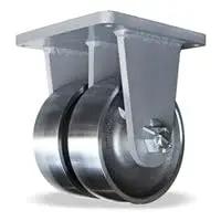 Tough As Nails Heavy Duty Dual Wheel Rigid Caster With Eight Inch Forged Steel Rollers and Precision Tapered Bearings side view.