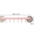 Slick Self Adhesive Bathroom Towel Rack And Wall Mount Hook Organizer For Kitchen Living Room Heavy Duty Steel Look Single Grip Holder Smooth Finish Vibe Style with five hooks and round mounts, pink color.