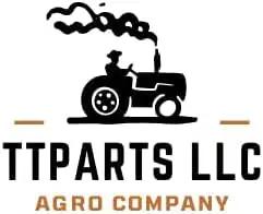 Logo of TTParts LLC, an agro company featuring a tractor and farmer silhouette, representing agricultural services.