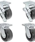 Hella Heavy Duty Phenolic Swivel Caster Set Featuring Two Braked Rollers And Rock Solid Industrial Grade Wheels, set of four with dual brakes.