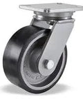 8 Inch Heavy Duty Swivel Caster With Thick Polyurethane Tread Mounted On Rugged Cast Iron Hub, showing strong plate for mounting.