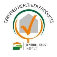 Certified Healthier Products logo from Sentinel Haus Institut with check mark, indicating product safety assurance.