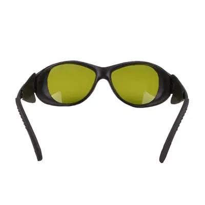 Premium Laser Safety Goggles Shielding Against 800-1700 Nm Infrared Beams With Badass Od 4 Plus Filter in black with yellow lenses.