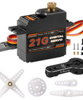 21G Micro Servo Motor Metal Geared Mini Digital Servo Kit with 25T Horn for 1/14 1/16 RC Car Robot Helicopte (1) shown with accessories