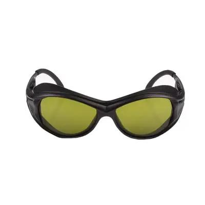 Premium Laser Safety Goggles Shielding Against 800-1700 Nm Infrared Beams With Badass Od 4 Plus Filter, black frame with yellow lenses.
