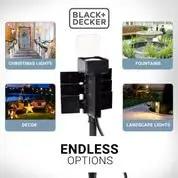 Tough As Nails Garden Timer Stake With 6 Grounded Outlets Waterproof Timer, shown with various outdoor lighting and fountain options.