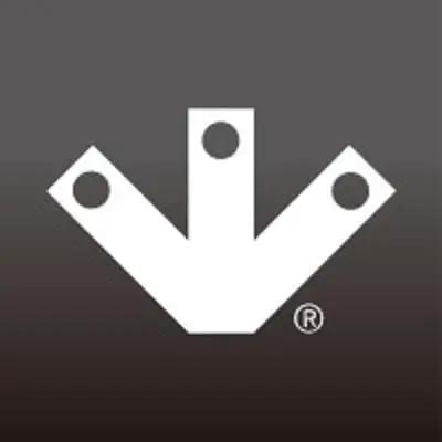 Logo featuring a stylized negative V shape with three circular cutouts, set against a dark background.