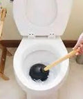 Heavy Duty Rubber Toilet Plunger With Solid Wood Handle And Precision Force Cup Head boosts suction for clearing toilets.